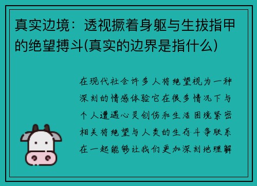 真实边境：透视撅着身躯与生拔指甲的绝望搏斗(真实的边界是指什么)