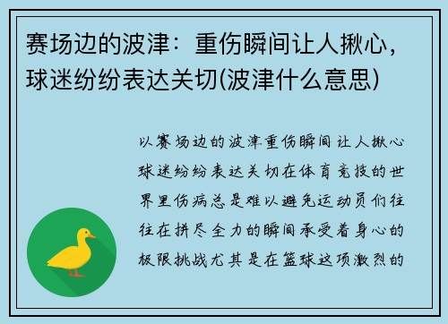 赛场边的波津：重伤瞬间让人揪心，球迷纷纷表达关切(波津什么意思)